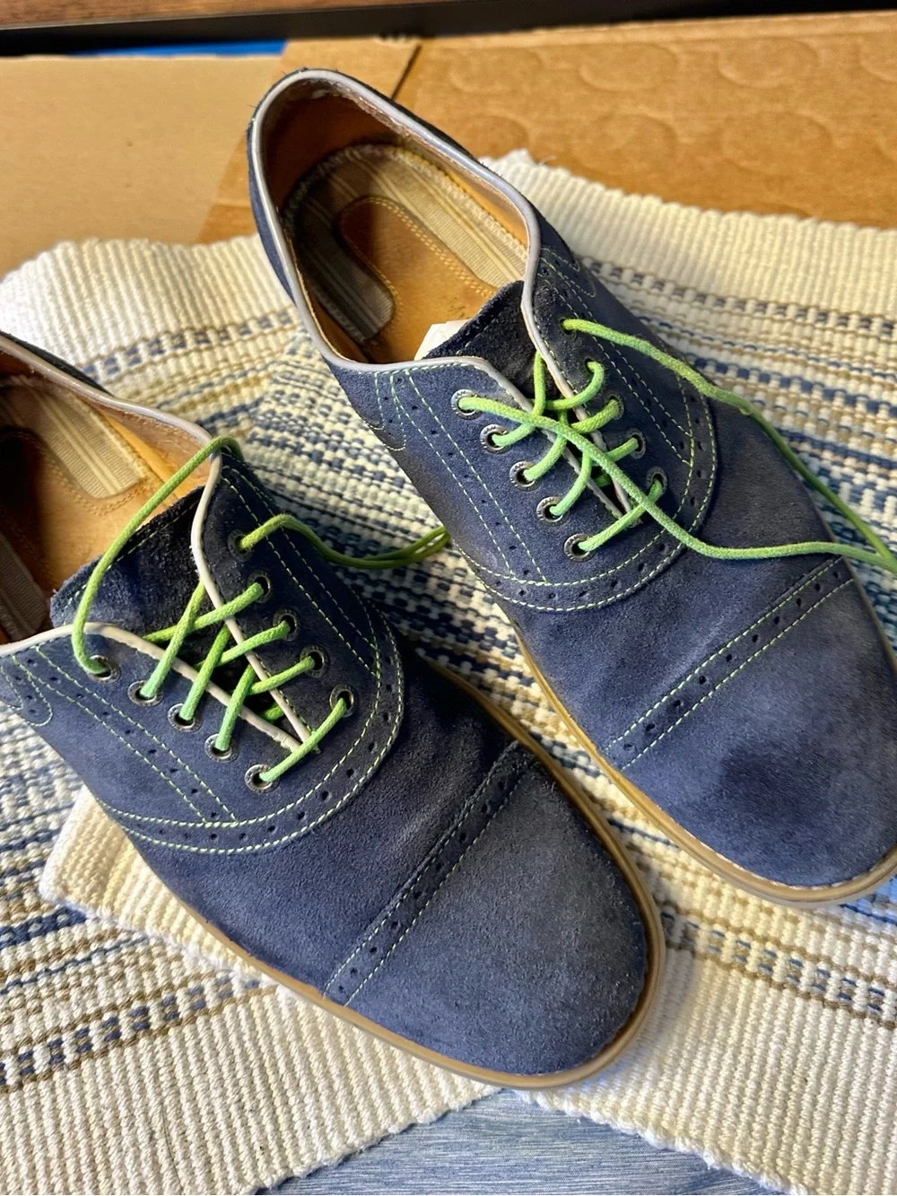 Johnston & Murphy Men's Blue Suede Oxford Lace-Up Round Toe Dress Shoes 8.5M
